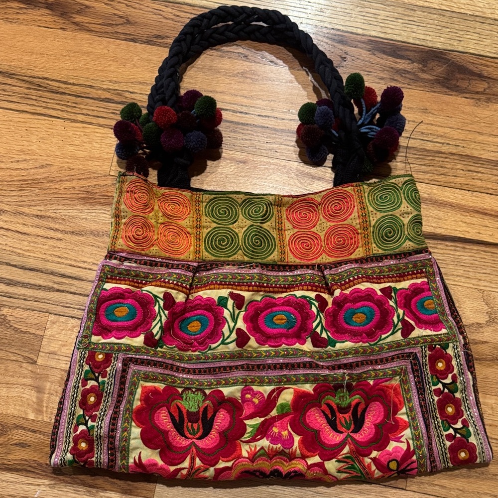 Vibrant Multicolor Embroidered Tote Bag - Picture 2 of 9